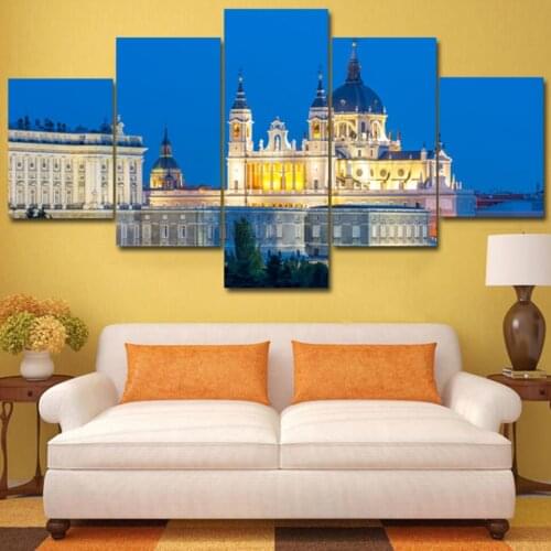 Beautiful white castle in the night 5 pcs Modern Home Wall Decor Canvas Picture Art HD Print Painting On Canvas for Living Room