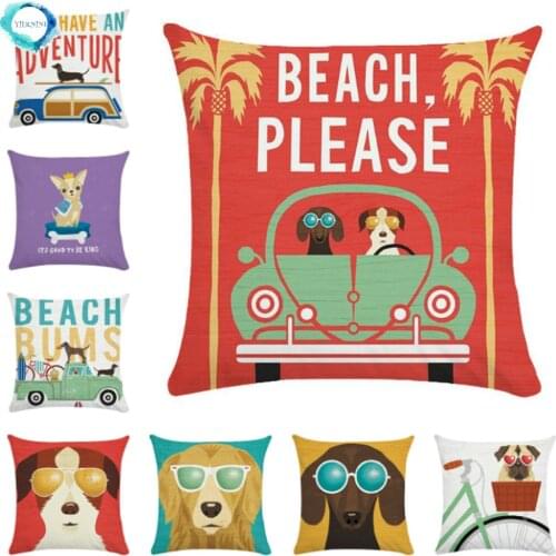 Cartoon Funny Dog Driving Pattern Cushion Cover Polyester Animal Decorative Pillow Case For Room Sofa Car Chair Bed Home Decor