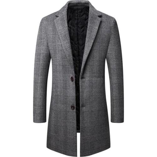 Winter new mens plaid wool coats windproof business casual warm thick wool windbreaker high quality coat