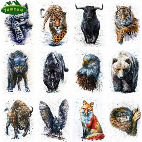 Yumeart Watercolors Bear Fox Wolf Owl Tiger Diamond Painting By Number Wall Art Animal Paint Diamond Embroidery Cross Stitch
