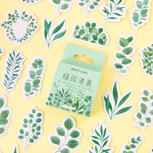 Mohamm 45PCS Boxed Sticker Green Park Early Morning Series Creative Fresh Sealing Sticker Flakes Scrapbooking Girl School Suppli