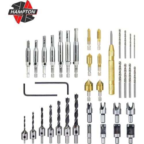 39pcs Drill Bit Set Countersink Drill Bit 5 Flute Chamfer Drill Bit Wood Plug Cutter with Center Punch Woodworking Drilling Tool