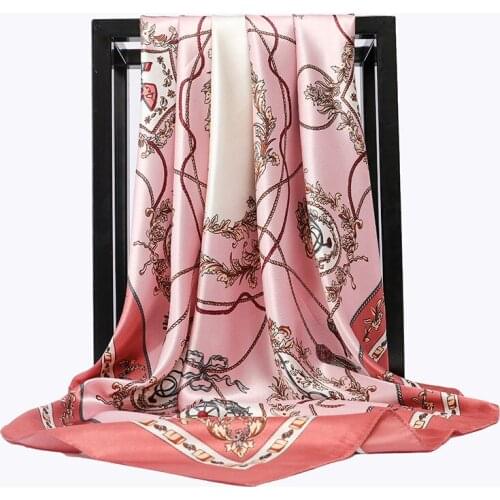 New Popular 90X90CM Kerchief Summer Sunscreen Chain Tassel Silk Scarf Fashion Beach Square Bandana Female High-Grade Satin Shawl