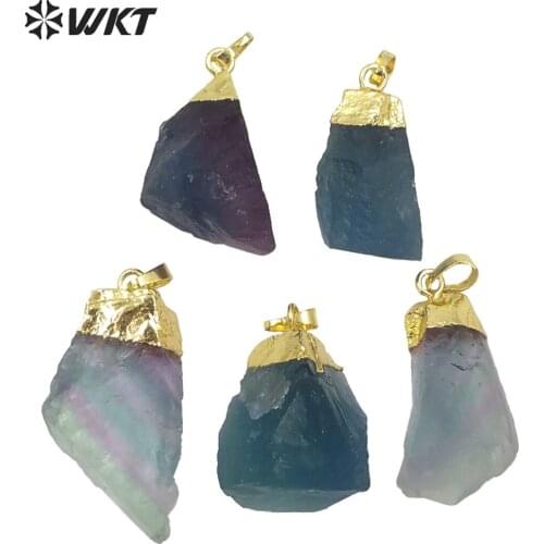 P1656 Wholesale natural rainbow blue fluorite stone pendant lady vintage bohemian handmade raw stone pendant