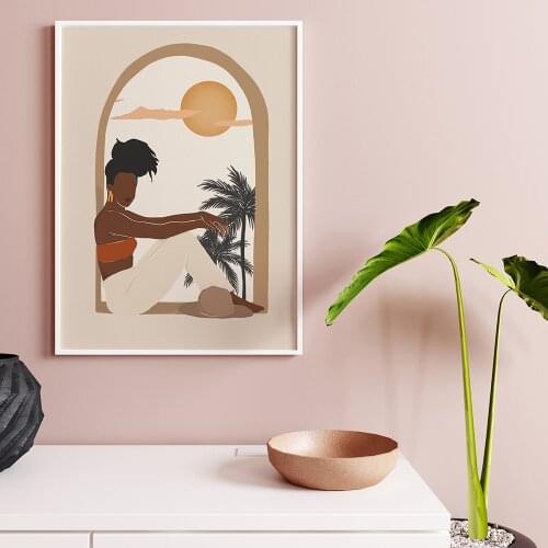 Africa Boho Queen Black Woman Poster Print Sun And Moon Art Abstract African Canvas Painting Print Wall Pictures For Living Room