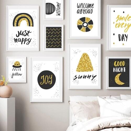 Gift Kids Room Poster Yellow Moon Children Poster Baby Room Decor Nursery Wall Art Canvas Painting Prints Girl Bedroom Picture