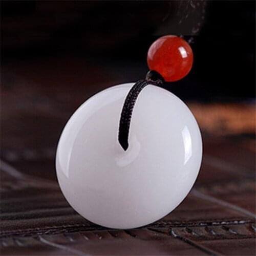 Natural Chinese HeTian White Jade Pendant Safety Buckle Necklace Carving Beautiful Fashion Charm Jewelry for Men Women Gifts