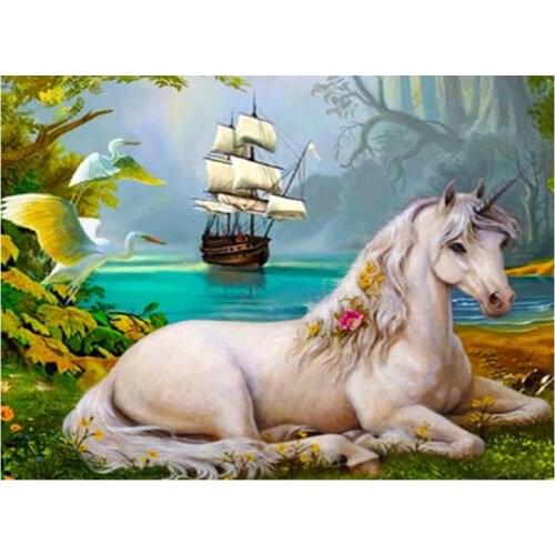 Full Drill Square Diamond Unicorn sailing lake scenery Diamond Painting Cross Stitch Diamond Embroidery Rhinestone Mosaic A947