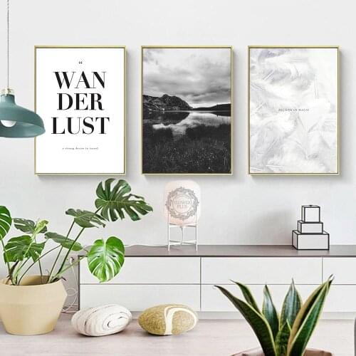 Nordic Style Prints Wall Art Black And White Animal Poster Minimalism Feathers Canvas Modular Landscape Decor quadro plakat