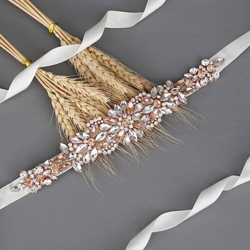 100% Handmade Luxury Rhinestone Belt Wedding Sash Crystal Belt Bridesmaid Dress Wedding Dress Belt Rose Gold Fancy Ribbon Belt