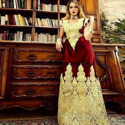 Kosovo and Albanian Traditional Bridal Gowns Caftan Red Evening Dresses with Applique Prom Dress Robe De Soirée De Mariage