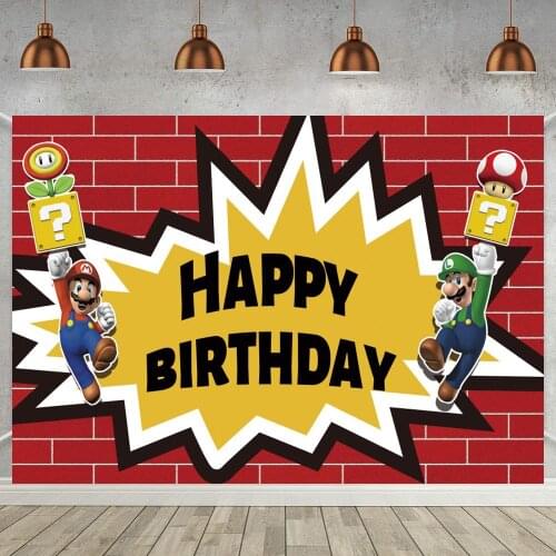 Game Super Marios Bros Photography Backdrops Red Brick Wall Party Table Decor Kids Birthday Party Cartoon Photo Background Vinyl