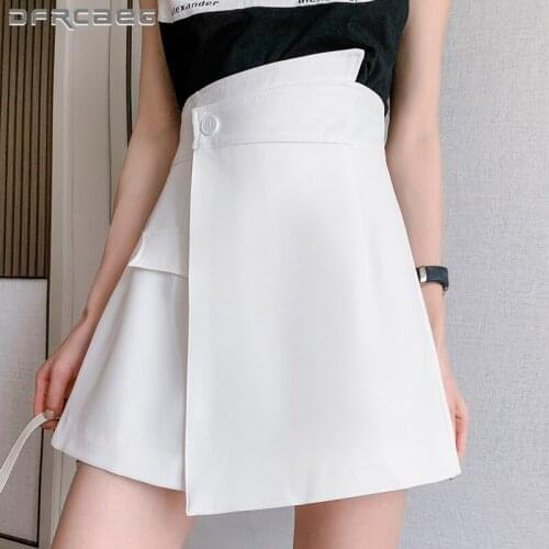 Summer Irregular A-Line Skirts Shorts Woman 2021 High Waisted Work Office Short Skirt Black White Falda Saia Femme