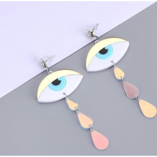 Cool Punk Color-changed Exaggerated Big Eyes Acrylic Earrings for Women Long Tassel Tears Fashion Night Club Dangle Earrings