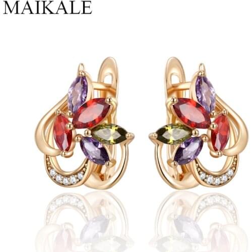 MAIKALE Korean Earring Small Charm Earrings Colorful Zirconia Blue Zirconia Stud Earrings for Women Fashion Jewelry Wedding Gift