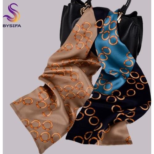 [BYSIFA] Black Camel Blue Silk Ribbon Scarf Women Small Long Neck Scarves Korean Small Tie Fashion Accessories Ladies Headband