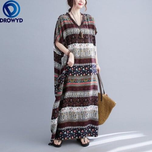 2021 Summer Beach Boho Dress Women Clothing Sundress Bohemian V-neck Floral Elegant Lady Casual Loose Maxi Long Dresses Vintage