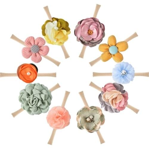 10Pcs Set Baby Girl Floral Headband Soft Elastic Flower Crown Hairband Newborn Photography Props