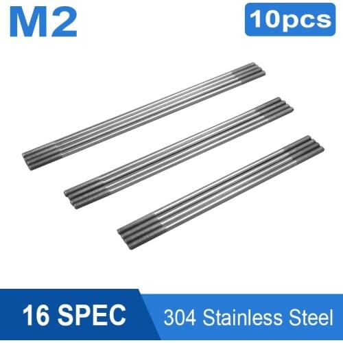 10pcs Stainless Steel Push Rods M2 L25/30/35/42/45/55/65/75/85/95/100/110/120/130/140/150mm Connecting Rods Thread Length 10mm