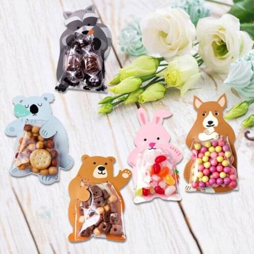 10pcs Jungle Animal Candy Bag Easter Rabbit Bear DIY Plastic Cookie Bags Birthday Jungle Party Decoration Baby Shower Decor
