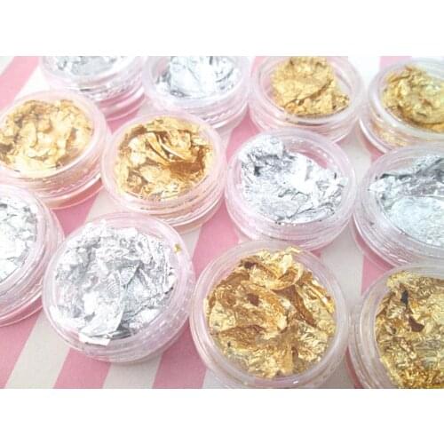 12Jar/Set Gold /silver flakes for nail decor and nail art, Foil Flakes Leaf for Nail Art Pack of 6 PCS Gold + 6 PCS Silver