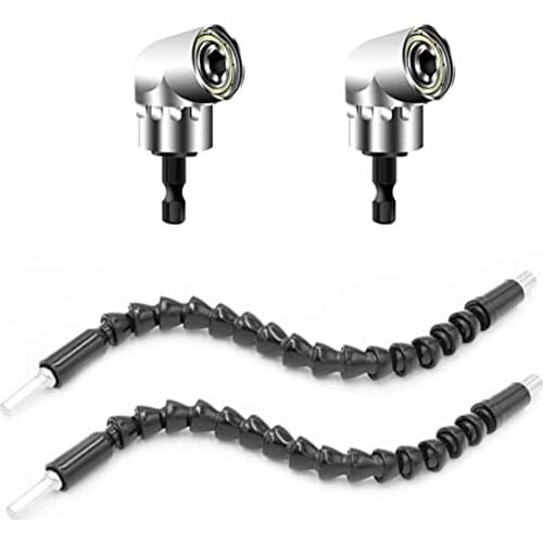 2pcs 105 Degree Right Angle Drill Bit And 2pcs Flexible Shaft Bits Extension Screwdriver Bit Holder Tools Turner Screwdriver