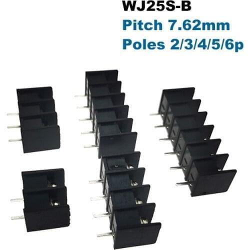 30Pcs Pitch 7.62mm Barrier Screw PCB Terminal Block 25S-B Morsettiera Straight Pin 2/3/4/5/6P Wire Connector Bornier Cable 15A