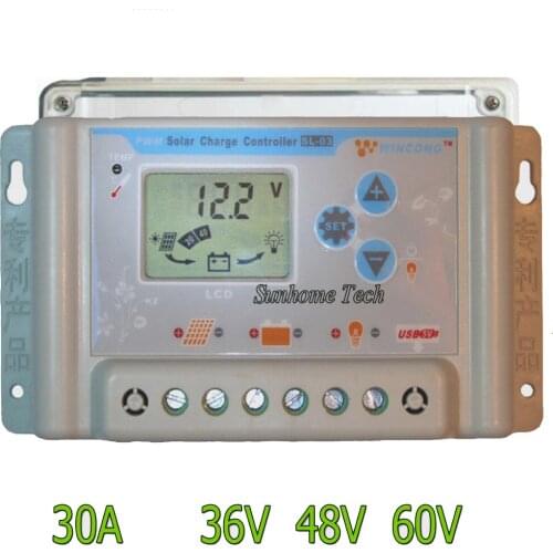 30A LCD Solar Panel Battery Regulator Charge Controller 36V/48V/60 Auto Switch with USB 5V