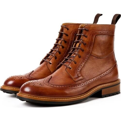 2020 Winter Men Boots Genuine Cow Leather Chelsea Boots Casual Ankle Flat Shoes Comfortable Quality Lace up Handmade Boots bota