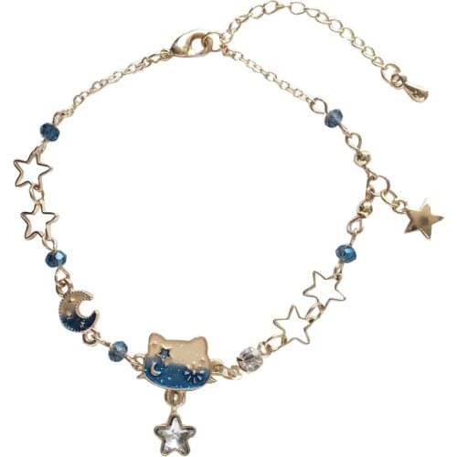 Children Fairy tale Cat Heart Bracelets Blue Sailor Moon Star Lucky Cat Bracelets for Child Kids Girls Women