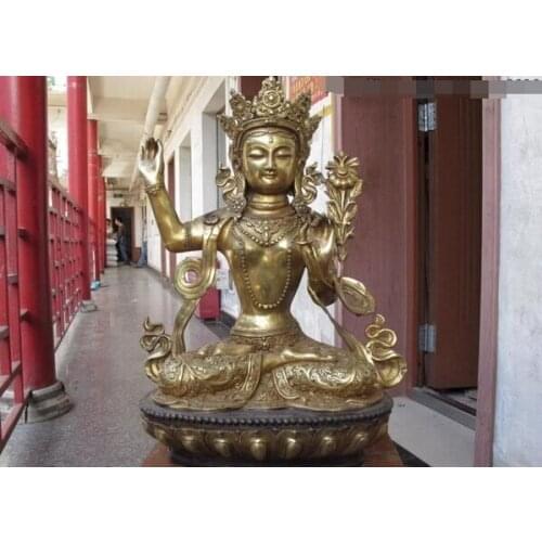Fast shipping USPS to USA S3269 Tibet Buddhism fane Copper Bronze Gild Manjushri GuanYin Kwan-Yin Buddha Statue
