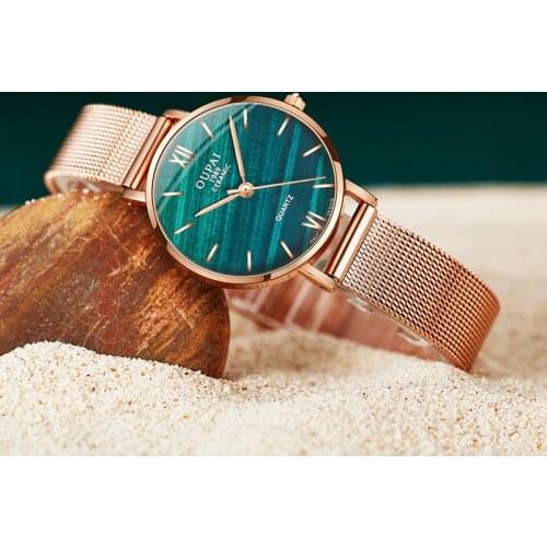 OUPAI Turquoise Face Watch Women England Fashion Ultra thin Watch Lady Waterproof Malachite Stone Face Leather Watch