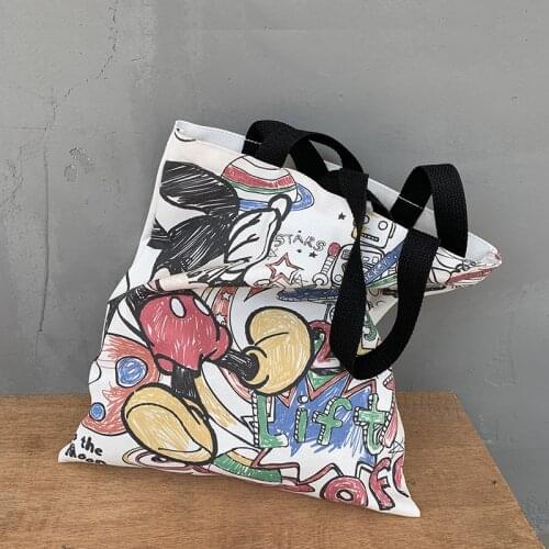 Disney new canvas bag ladies single shoulder ins cartoon cute Mickey mouse print fashion student canvas baby girls handbag