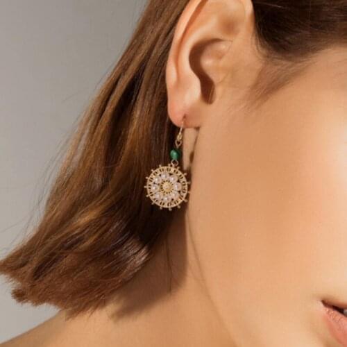 Docona Shiny Crystal Stone Dangle Earrings for Women Exquisite White Pearl Geoemtric Drop Earrings Party Jewelry Gift 9347