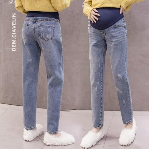 Fashion maternity dress burdock daddy pants wearing wide legs was thin pants pregnant women wild jeans denim pants