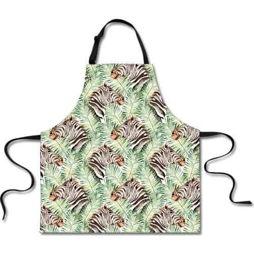 Cute Animal Zebra Tiger Leaf Print BBQ Apron Kitchen Aprons For Women Men Cooking Bib Gift For Wedding Apron Delantal Cocina