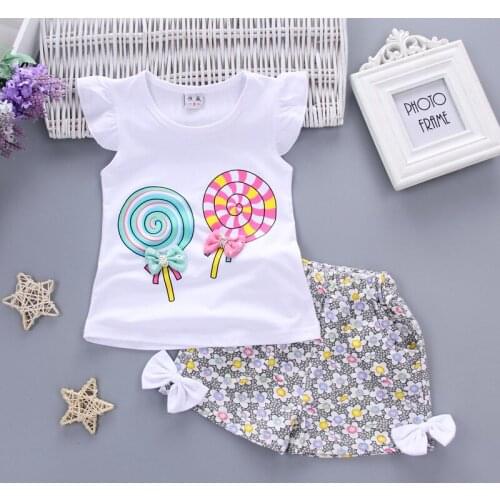 Girls Summer tank outfits 6 months--3 years Toddler kids baby girls outfits cotton Tee+Shorts Pants clothes cute Set