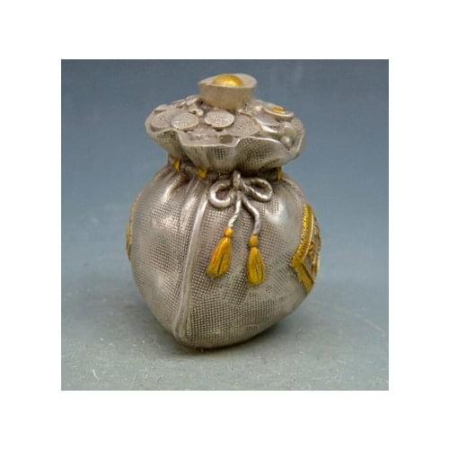 Elaborado interesante antiguo cobre Blanco chino Dorado de la Estatua de la bolsa del tesoro