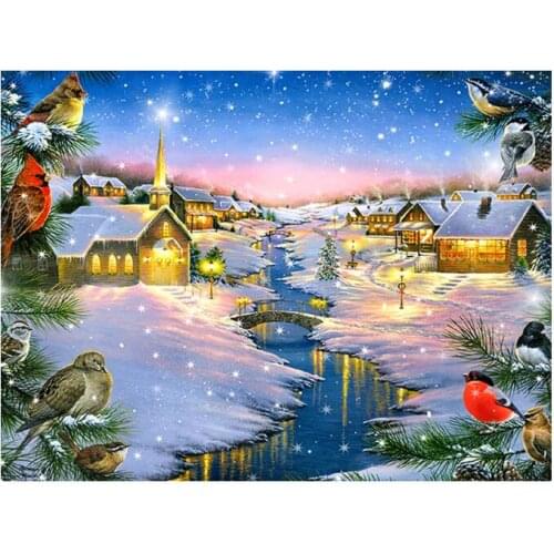 Winter cabin house diamond mosaic birds embroidery painting rhinestone wall sticker decor diamond drawing art needlework picture