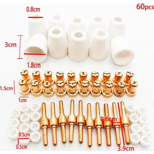Ceramic + Metal Air Plasma Cutting Cutter Consumables Extended TIP Nozzles Electrode For PT31 LG40 Torch CUT-50D 60Pcs/Set