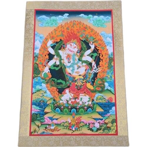 China old Tibet Paper Thangka like hanging painting fengshui Tibetan Four arm Buddha