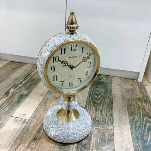 Copper Diamond Table Clock Living Room Watches Wall Hanging Retro Mute Silent Non-Ticking Kitchen Digital WallClocks Decor Gifts