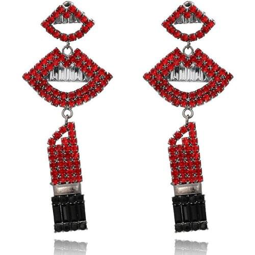 Fashion Sexy Rhinestone Red Lips Lipstick Earrings for Woman 2021 New