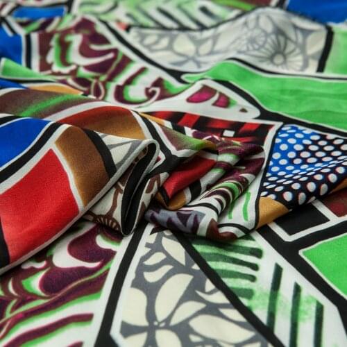 Fashion printed geometric/floral pure silk crepe de chine fabric, bright bold colors, sewing for dress, shirt,craft by the yard