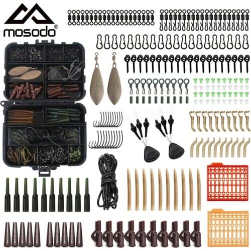 Mosodo 217pcs Carp Fishing Accessories Kit Hooks Lead Weight Tungsten Rig Rubber Tube Sleeve Swivel Stopper Tackle Combo Box Set