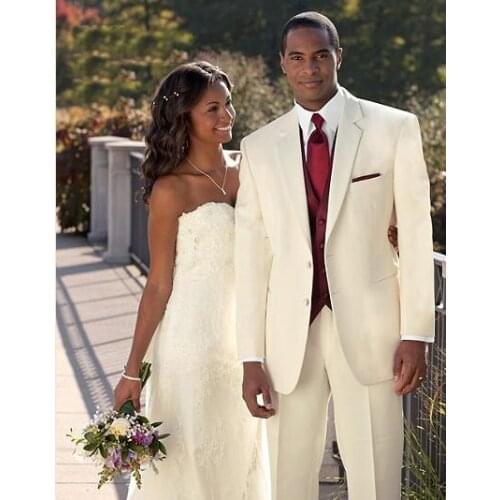 2015 Wedding Suits For Men Two Buttons Ivory Tuxedo Features A Premium Grade Satin Notch Lapel(Jacket+pants+vest+tie)Men Suitswe