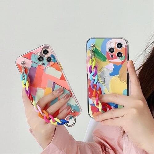 Transparent Graffiti Wrist bracelet soft Phone Cases for iphone 12 Pro Max 12 MiNi 11 pro max X XS Max XR 7 8 Plus SE 2020 cover