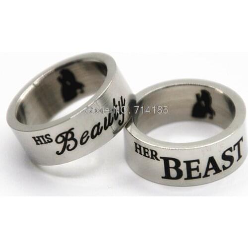 Beauty and the beast ring set his beauty her beast engagement ring set stainless steel couple ring set