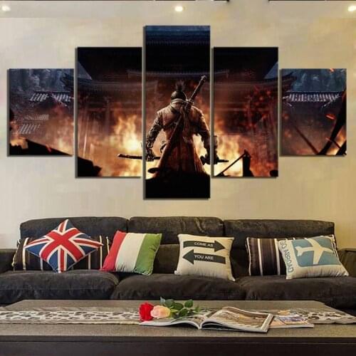 Wall Art Canvas Poster 5 Panel SEKIRO Shadows Die Twice Game Paintings HD Printed Living Room Home Decoration Modular Pictures