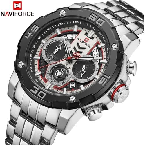 NAVIFORCE Sports Chronograph Mens Watches Top Brand Luxury Stainless Steel Quartz Wristwatch Waterproof Big Dial Watch Men Clock